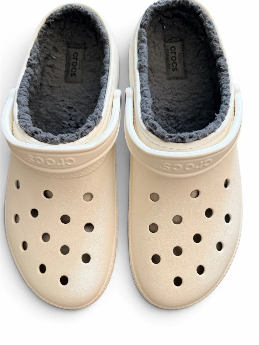Crocs Classic Lined Clogs White & Dark Gray Unisex Men 13/ Women 14.5